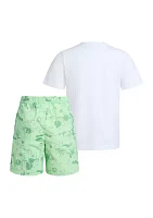 Toddler Boys Two Piece Short Sleeve Graphic T-Shirt and Printed Woven Shorts Set