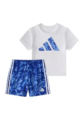 Baby Boys Short Sleeve Polyester Graphic T-Shirt & Printed Shorts Set