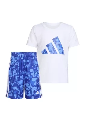 Toddler Boys Polyester T-Shirt and Printed 3 Stripe Shorts Set