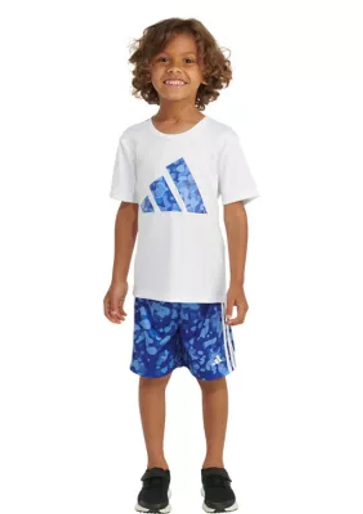 Toddler Boys Polyester T-Shirt and Printed 3 Stripe Shorts Set