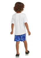 Toddler Boys Polyester T-Shirt and Printed 3 Stripe Shorts Set