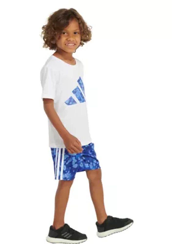 Toddler Boys Polyester T-Shirt and Printed 3 Stripe Shorts Set