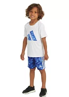 Toddler Boys Polyester T-Shirt and Printed 3 Stripe Shorts Set