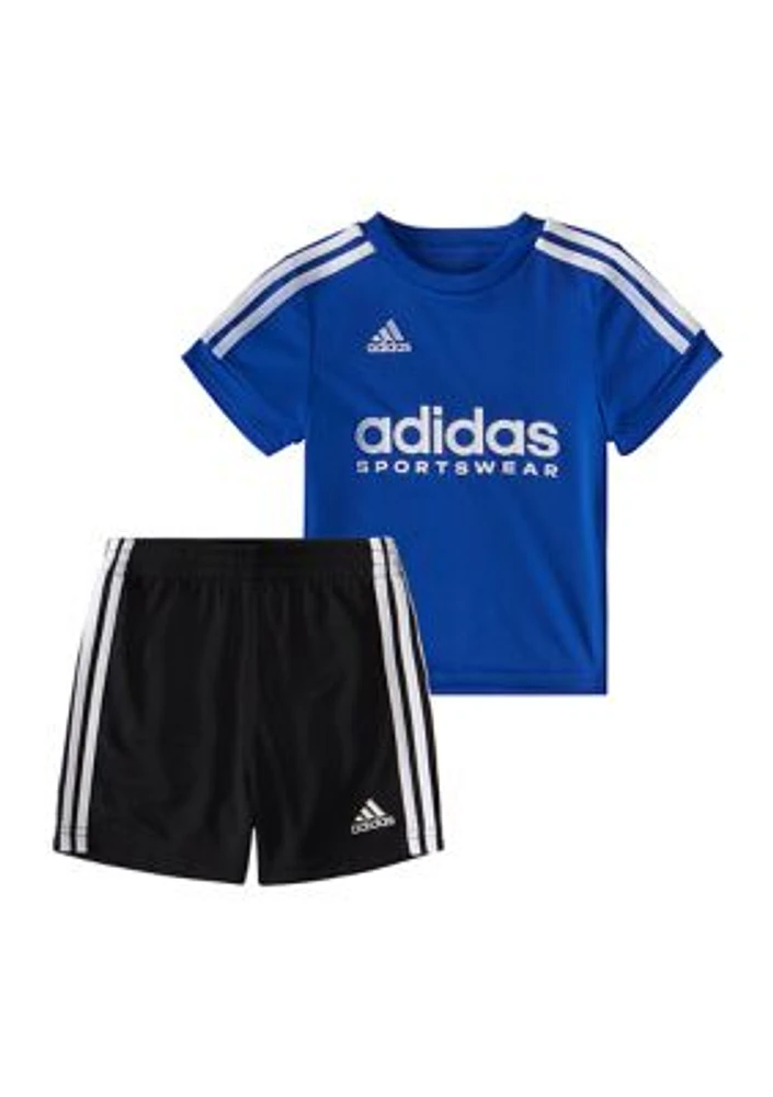 Baby Boys Two Piece Short Sleeve 3 Stripes Soccer T-Shirt and Shorts Set