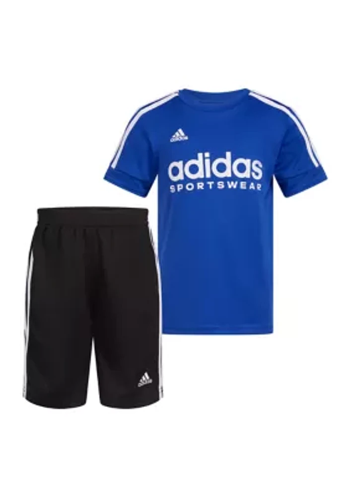 Toddler Boys Two Piece Short Sleeve 3 Stripes Soccer T-Shirt and Shorts Set