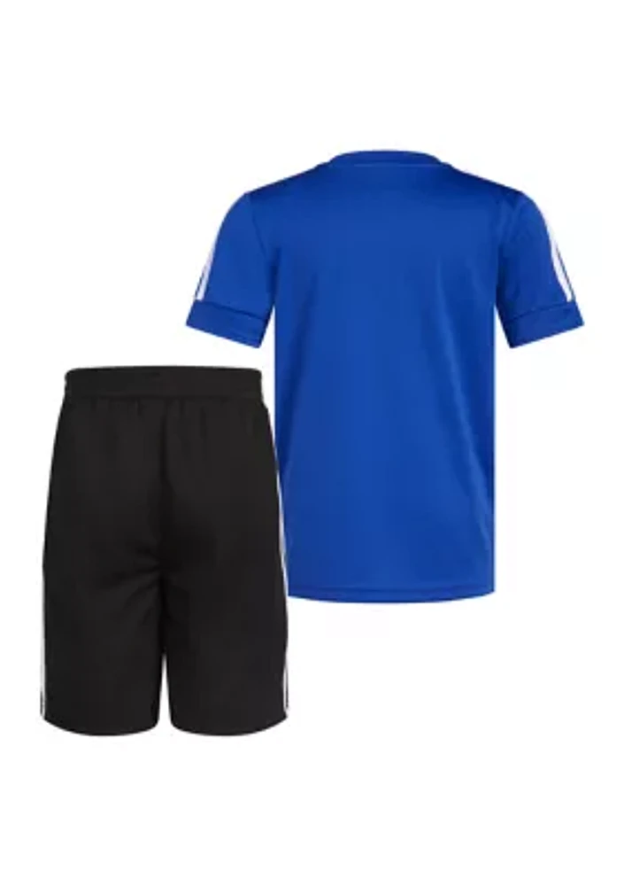 Toddler Boys Two Piece Short Sleeve 3 Stripes Soccer T-Shirt and Shorts Set