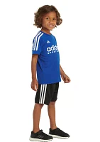 Toddler Boys Two Piece Short Sleeve 3 Stripes Soccer T-Shirt and Shorts Set