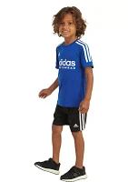 Toddler Boys Two Piece Short Sleeve 3 Stripes Soccer T-Shirt and Shorts Set