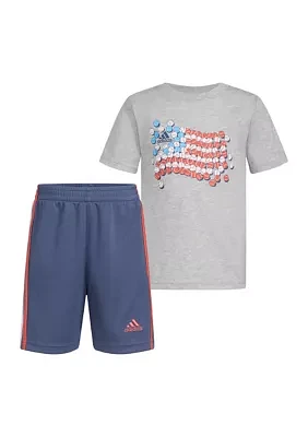 Toddler Boys Two Piece Graphic Cotton Heather T-Shirt and Three Stripes Short Set