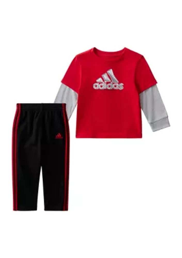 Baby Boys 2 Piece Layered Cotton T-Shirt and Pants Set