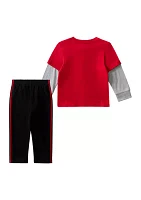 Baby Boys 2 Piece Layered Cotton T-Shirt and Pants Set