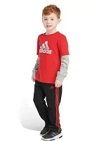 Toddler Boys 2 Piece Layered Cotton Graphic T-Shirt and Pants Set