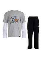 Boys 4-7 Heather Layered Graphic T-Shirt and Pants Set