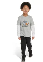 Boys 4-7 Heather Layered Graphic T-Shirt and Pants Set