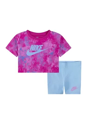 Baby Girls Boxy Printed Graphic T-Shirt and Bike Shorts