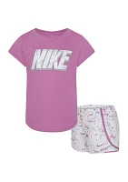 Baby Girls Dri Fit Graphic T-Shirt and Shorts Set