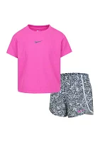 Baby Girls Dri Fit Graphic T-Shirt and Shorts Set