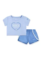 Baby Girls Interlock Dri Fit T-Shirt and Shorts Set