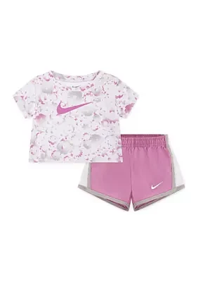 Baby Girls Dri Fit Graphic T-Shirt and Shorts Set