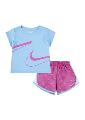 Toddler Girls Swoosh Logo Printed T-Shirt and Shorts Set