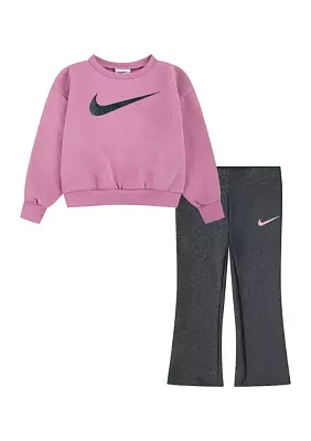 Toddler Girls Swoosh Graphic Sweatshirt and Flared Leggings Set