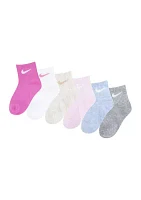 Girls Solid Multicolored Socks - 6 Pack