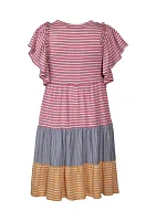 Girls 4-6x Multi Stripe Knit Dress with Necklace