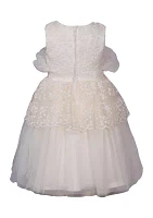 Girls 7-16 Embroidered Border Mesh Fan Bodice Party Dress