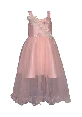 Girls 7-16 Floral Appliqué Bodice Dress with Sheer Overlay