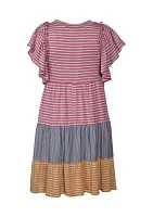 Girls 7-16 Multi Stripe Knit Dress with Necklace