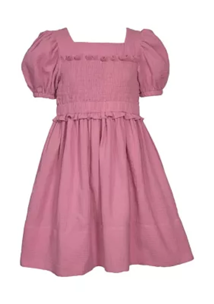 Girls 7-16 Smocked Bodice Fit and Flare Dress