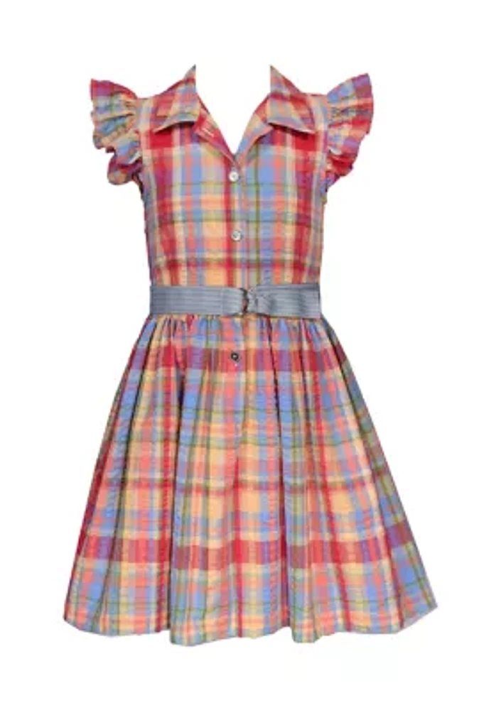 Girls 7-16 Plaid Printed Seersucker Dress