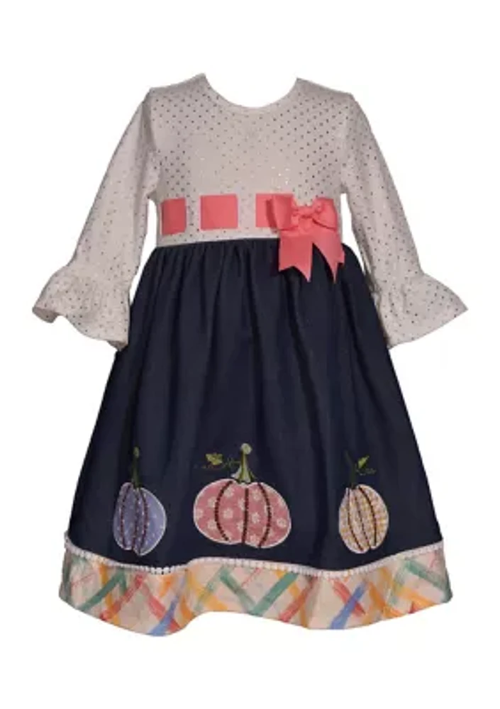 Girls 7-16 Pumpkin Appliqué Hem Dress