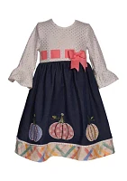 Girls 7-16 Pumpkin Appliqué Hem Dress