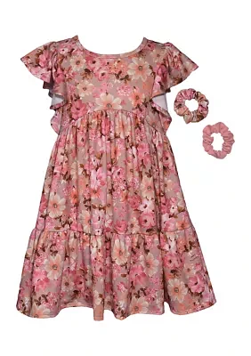 Girls 7-16 Knit Floral Dress with Hair Ties