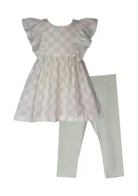 Girls 4-6x Check Printed Pinafore Top and Leggings Set