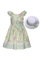 Girls 4-6x Butterfly Toile Dress with Hat