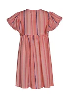 Girls 4-6x Stripe Linen Button Front Dress