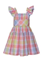 Girls 4-6x Multi Plaid Linen Dress