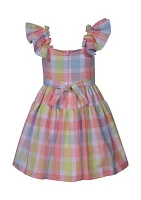 Girls 4-6x Multi Plaid Linen Dress