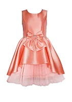 Girls 7-16 Mikado Dress with Bow and High Low Hem