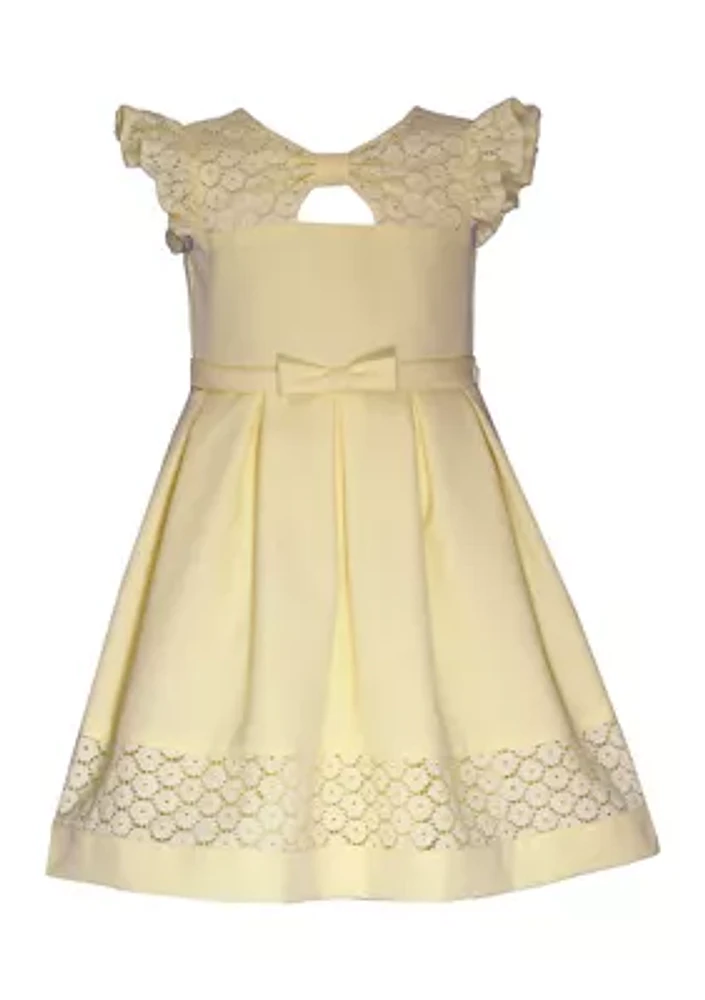 Girls 7-16 Flutter Linen Lace Inset Dress