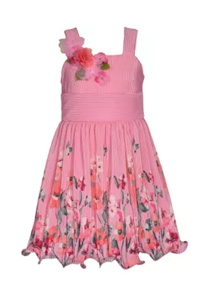 Girls 7-16 Floral Border Wire Hem Dress