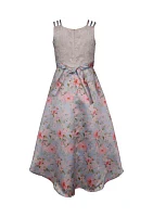 Girls 4-6x Triple Strap High Low Printed Mikado Dress