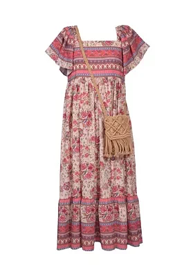 Girls 7-16 Floral Border Printed Dress