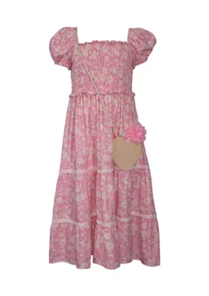 Girls 7-16 Printed Smocked Maxi Dress