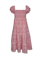 Girls 7-16 Printed Smocked Maxi Dress