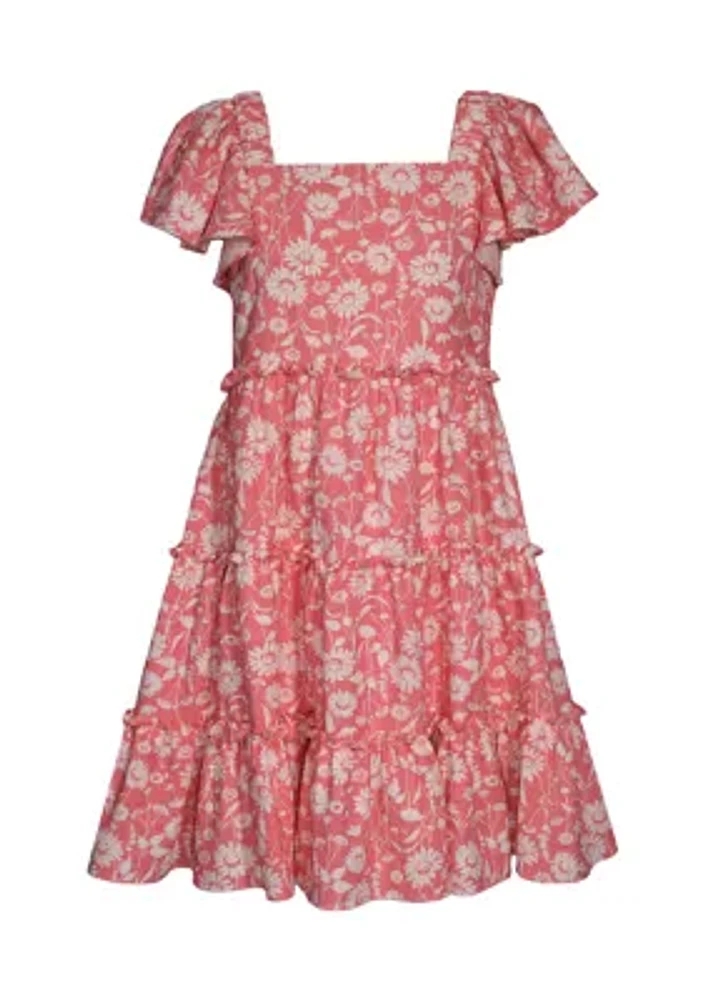 Girls 7-16 Floral Printed Tiered Dress