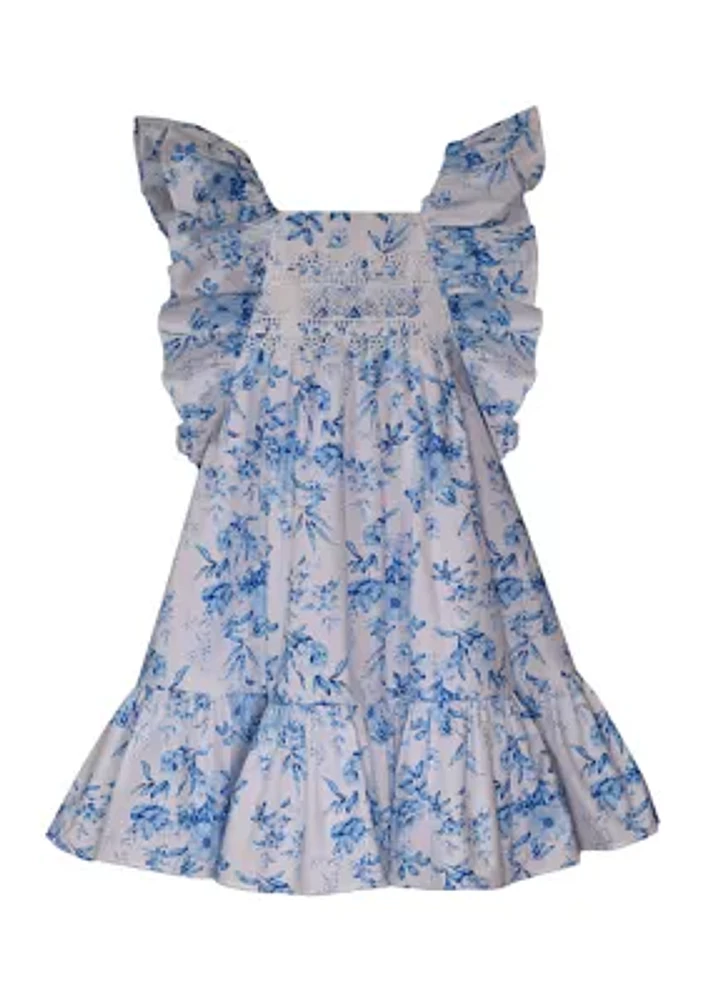 Girls 7-16 Toile Printed Flutter Sleeve Dress