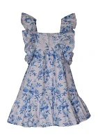 Girls 7-16 Toile Printed Flutter Sleeve Dress